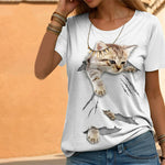 Lässiges T-Shirt Mit Katzenprint