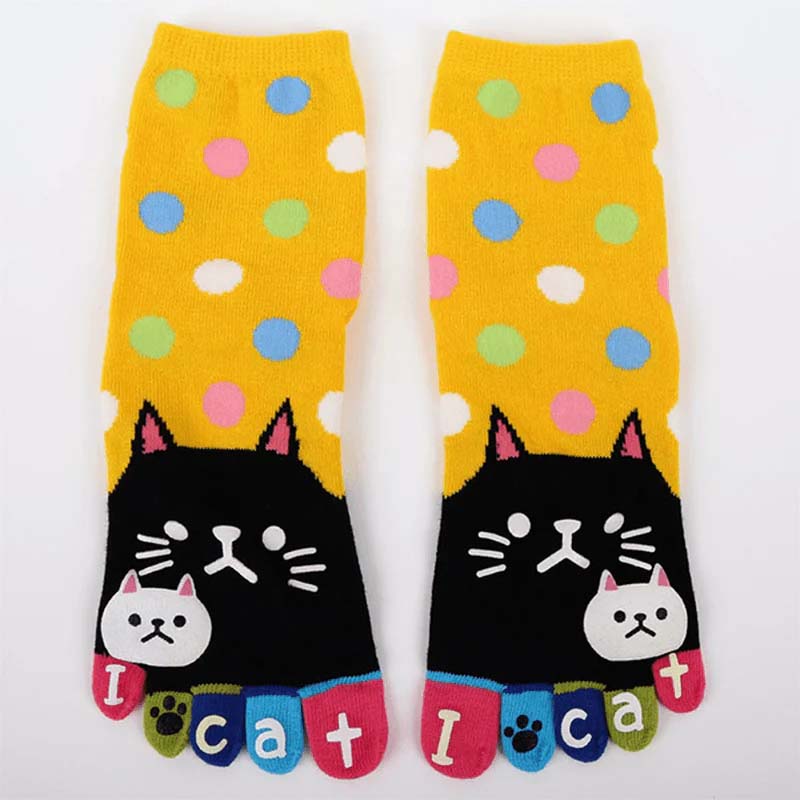 Cartoon-Katze-5-Finger-Socken