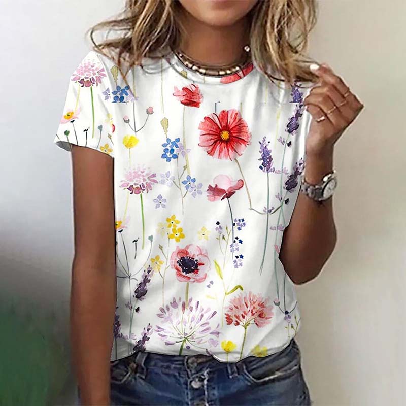 T-Shirt Mit Vintage-Blumendruck