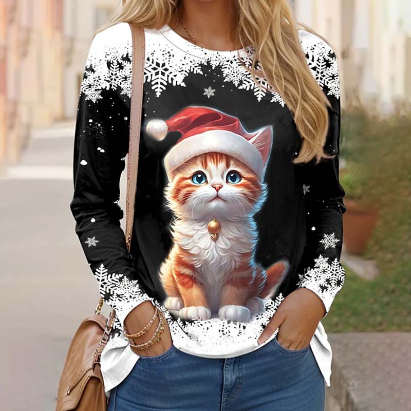 Weihnachts-T-Shirt Mit Katzenaufdruck