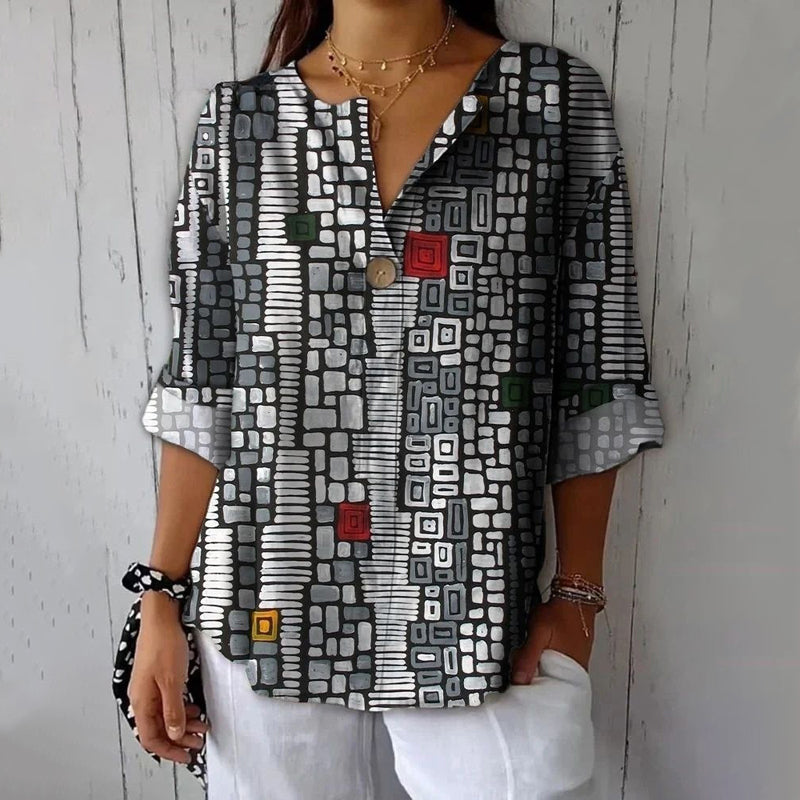 Vintage Bluse Mit Geometrischem Print