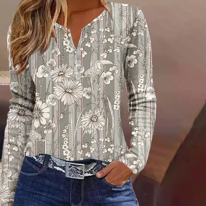 Vintage-Bluse Mit Blumendruck