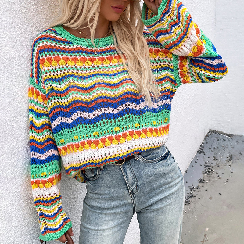 Bunt Gestreifter Strickpullover