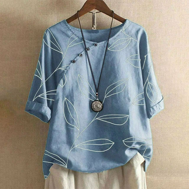 Lässige Bluse Mit Blattdruck