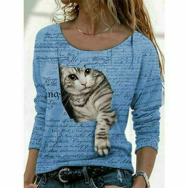 Modisches T-Shirt Mit Katzen-Print